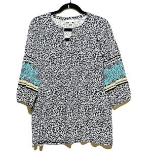 J. Jill Cotton Blend Floral Print Boho Tunic Top In Petite Large Multicolored